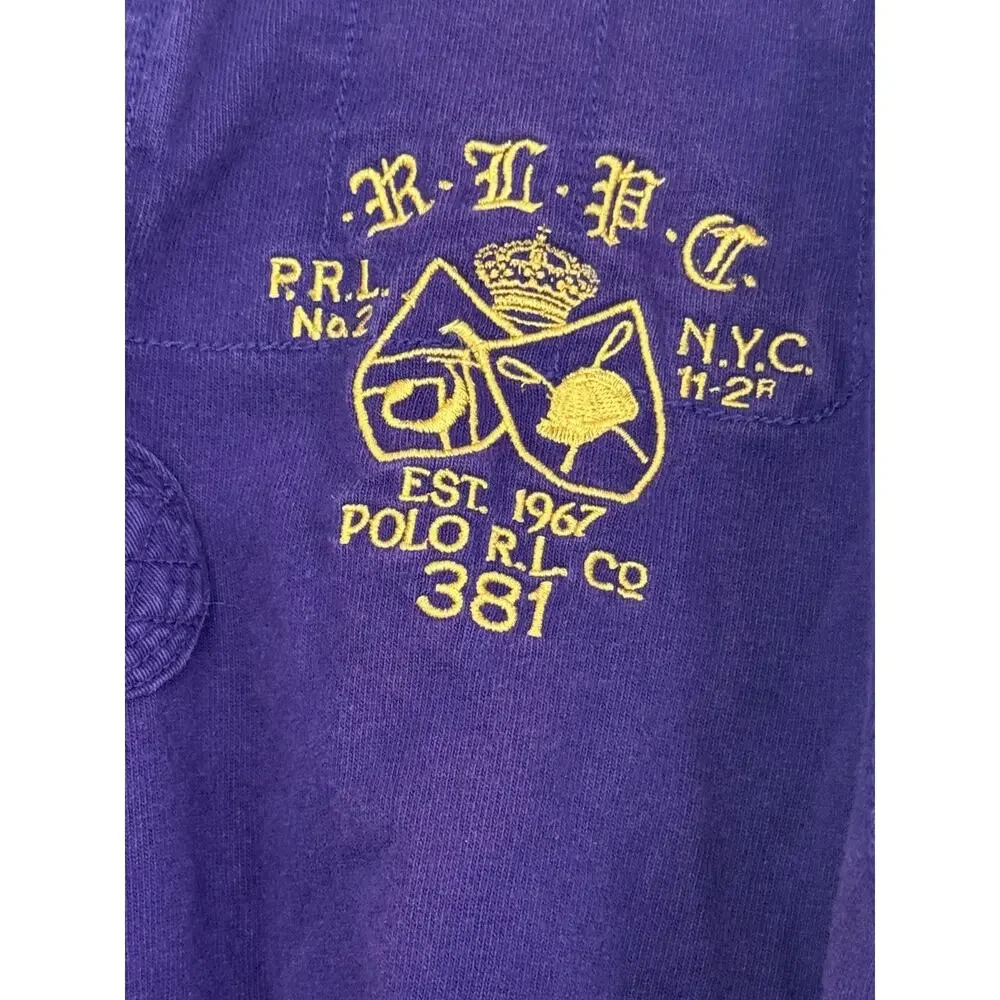 Vintage Polo Ralph Lauren Custom Rugby Shirt Yellow + Purple Size Small